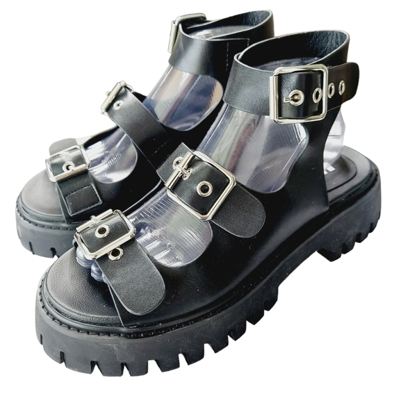 KOI Hot Topic Chunky Platform Sandals Black Buckle 90's Grunge Gothic Size 9 NEW - Picture 1 of 13